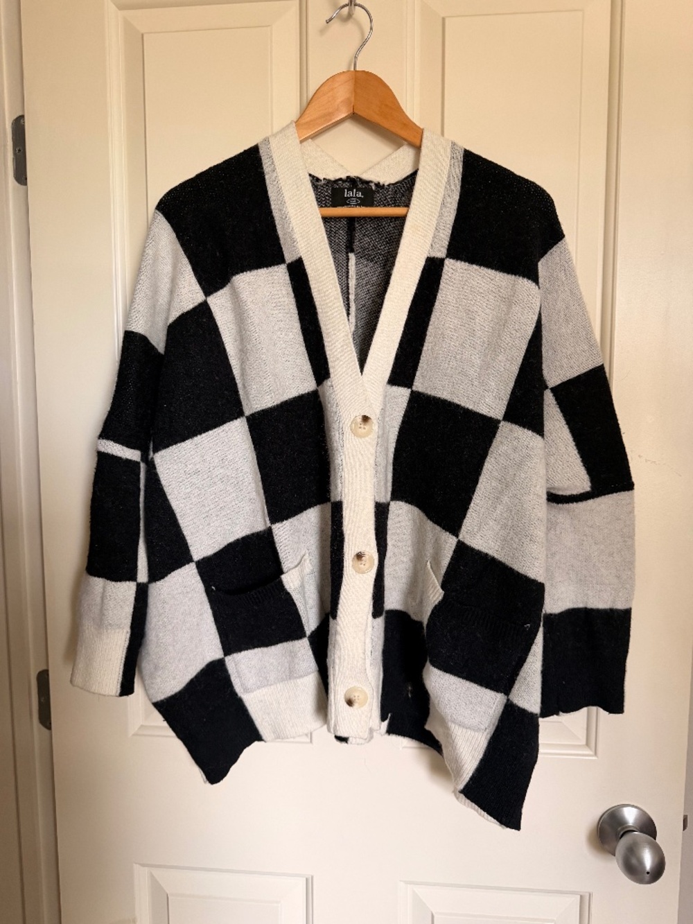 Dressed in LaLa Black and White Checkerboard Oversized Cardigan